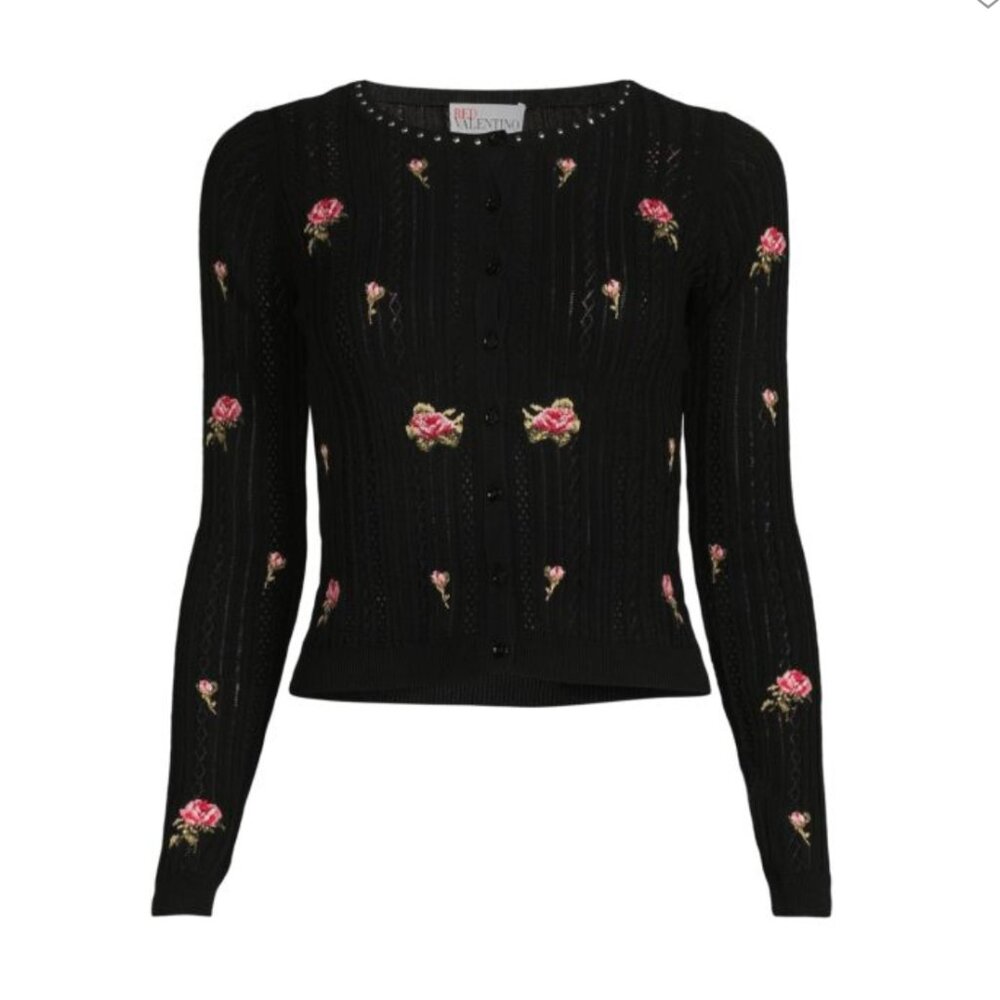 RED Valentino Pointelle Floral Cardigan